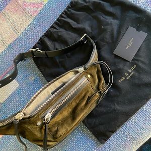 Gorgeous olive suede and black leather Rag and Bone over the shoulder bag